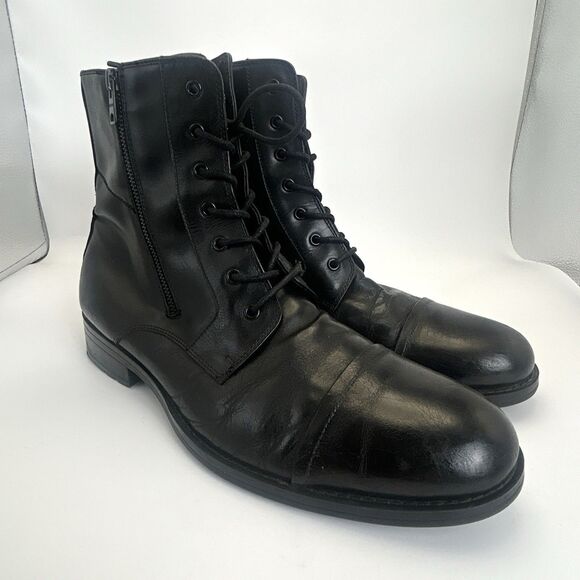 Kenneth Cole Reaction Combat Boots Men’s Sz 13 M Black Leather Ankle Double Zip main image 6
